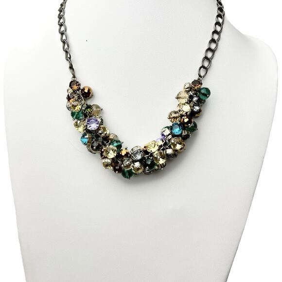 Loft Cha Cha Necklace Faceted Cluster Beads Colorful Layered Silver Tone Chain - Picture 9 of 16
